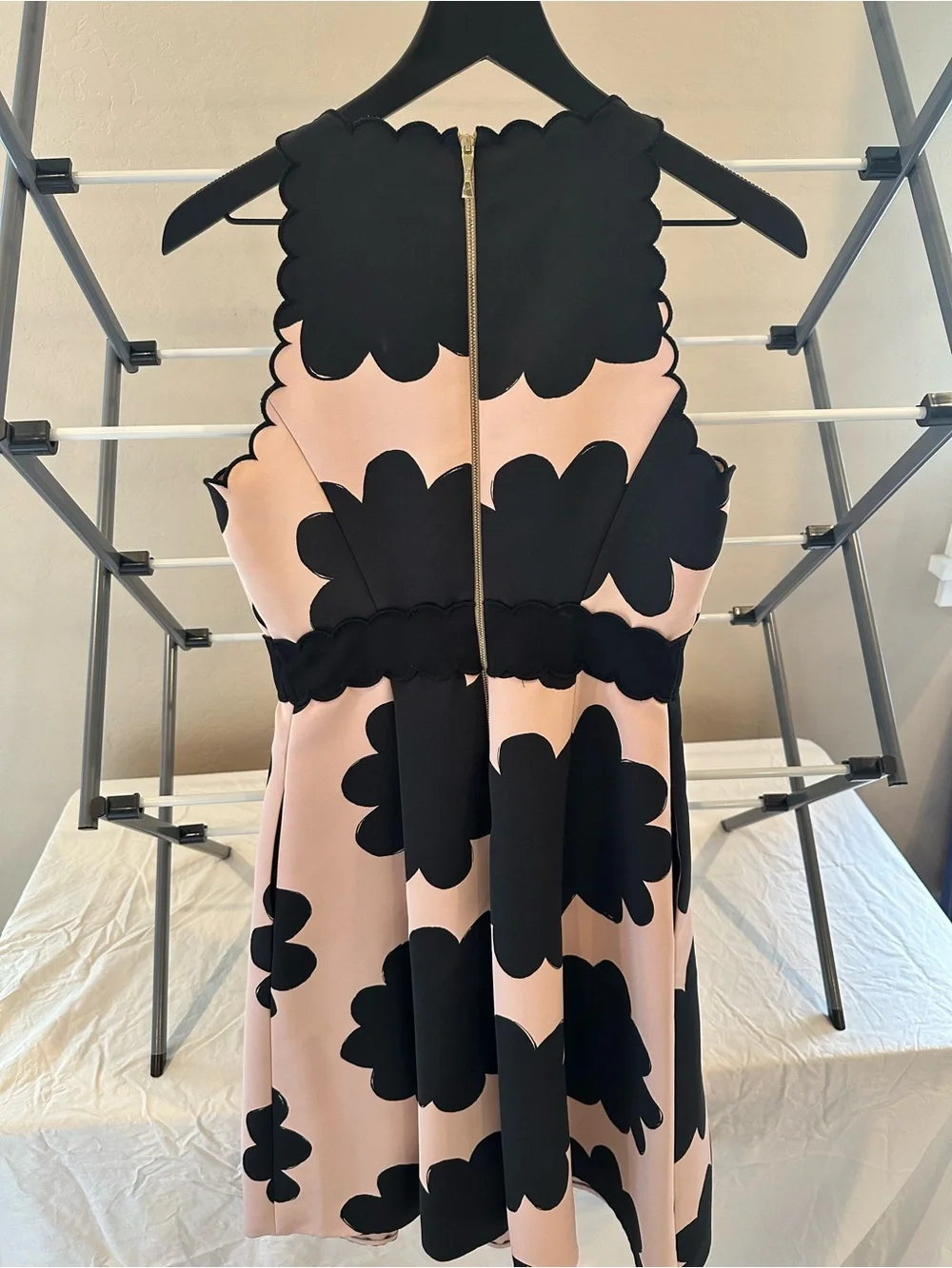 kate spade Pink and Black Scalloped Fit-and-Flare Mini Dress